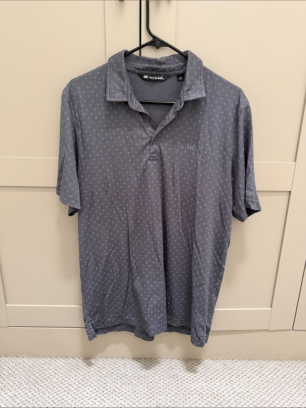 Travis Mathew Men's Charcoal Polo with Micro Dot Print